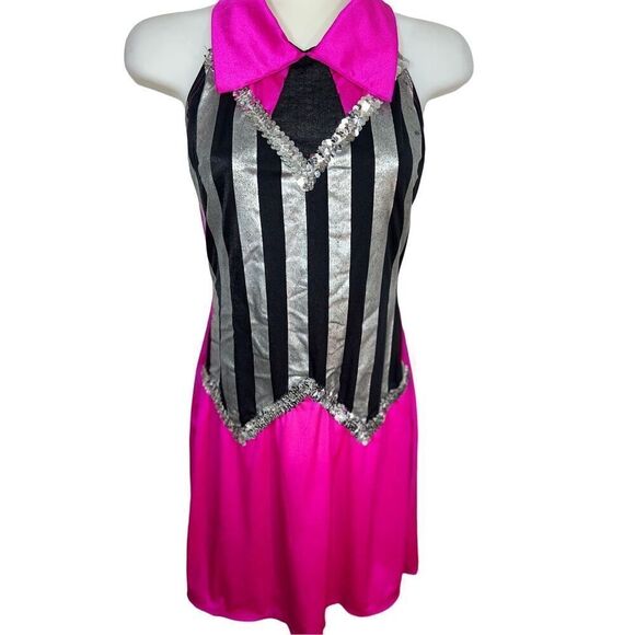 Curtain Call Cabaret Referee Dance Costume Size M Hot Pink Black Striped Necktie - Picture 2 of 6